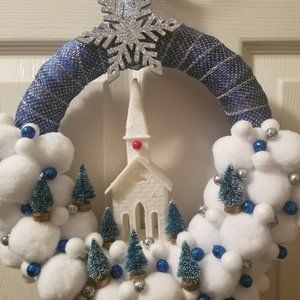 CHRISTMAS wreath, 13" inch. "White Church" NEW